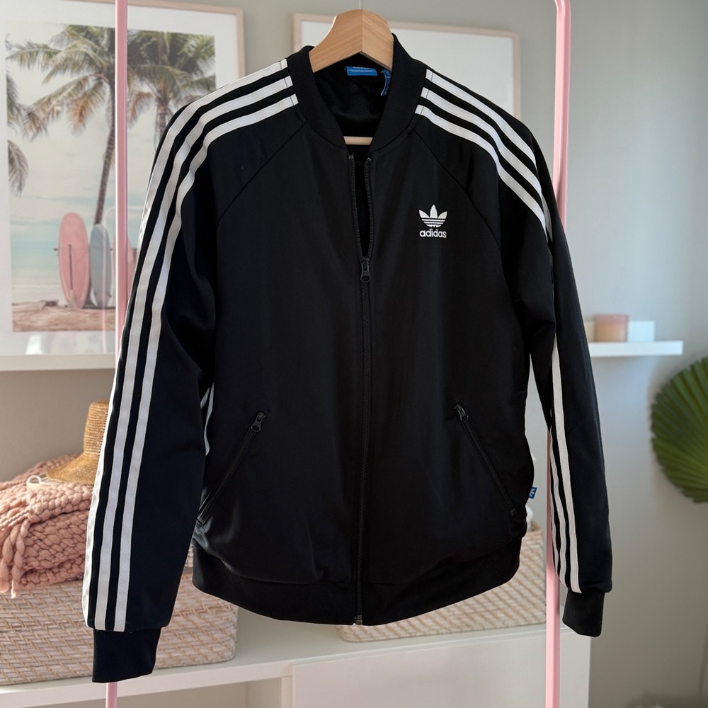 Adidas Originals Track Jacket with Trefoil Back Logo, Black/White (M)